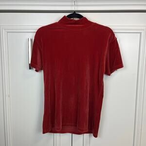VTG 90s red velvet short sleeve mock turtleneck top